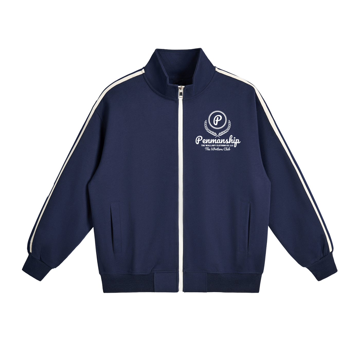 Penmanship Contrast Side-Stripe Stand Collar  Jacket
