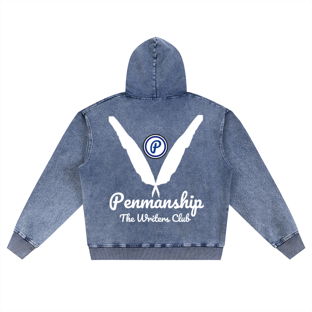 Penmanship Snow Wash Oversized Zip-Up Hoodie