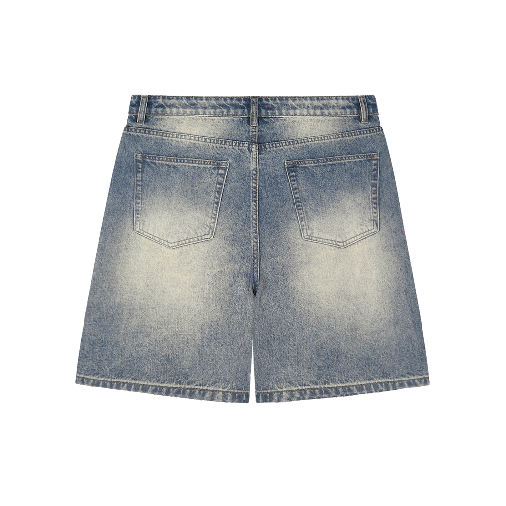 Penmanship Faded Distressed Baggy Denim Shorts