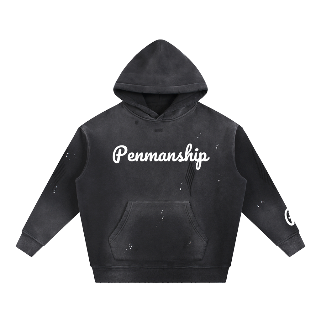 Penmanship Vintage Washed Frayed Fleece Hoodie