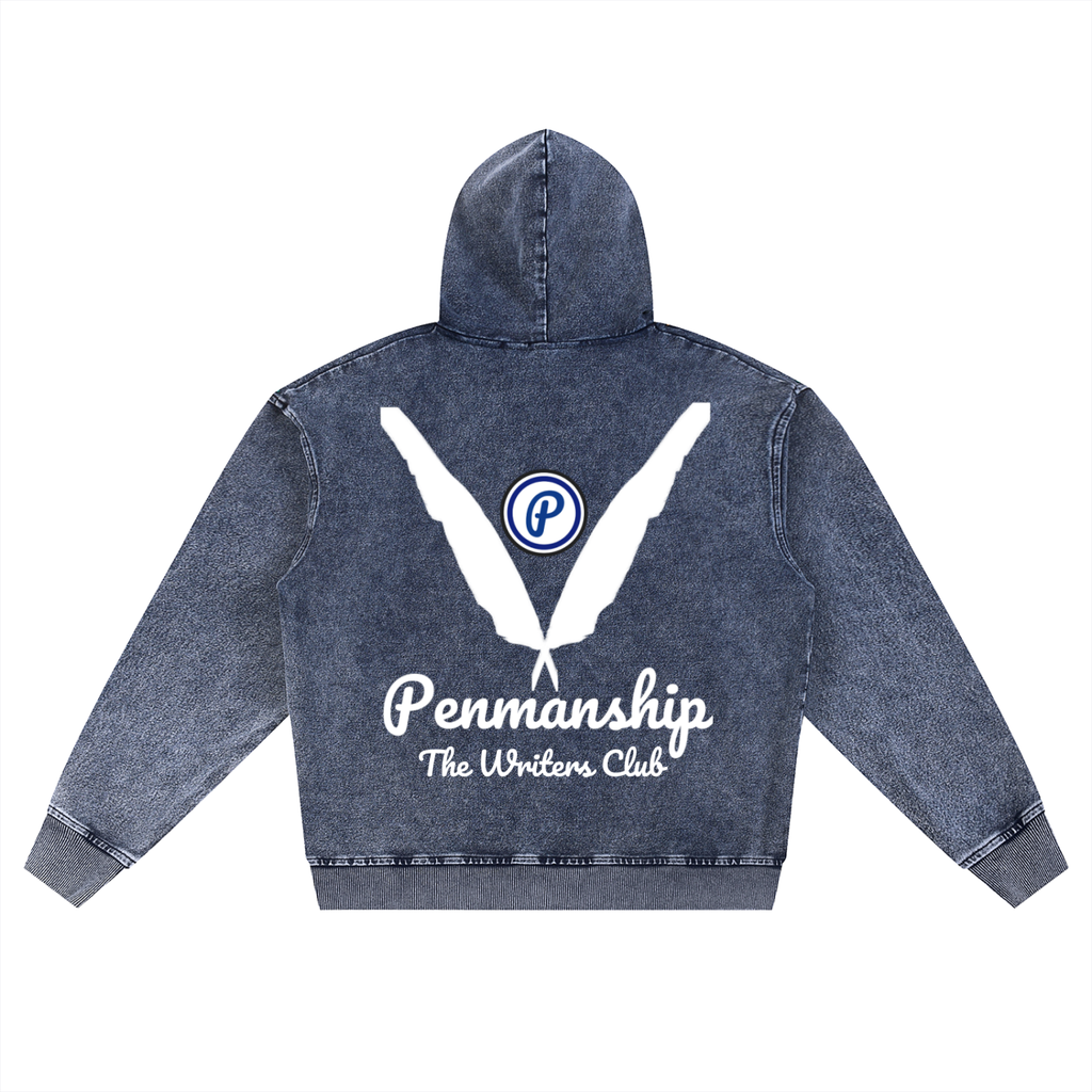 Penmanship Snow Wash Oversized Zip-Up Hoodie