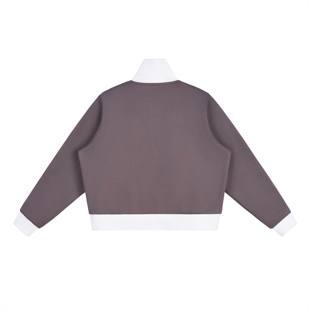 Penmanship Contrast Side Stripe Fleece Cropped Track Jacket