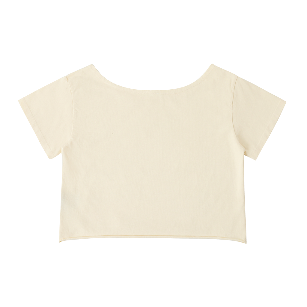 Penmanship Off-Shoulder Rolled Hem Cotton T-Shirt