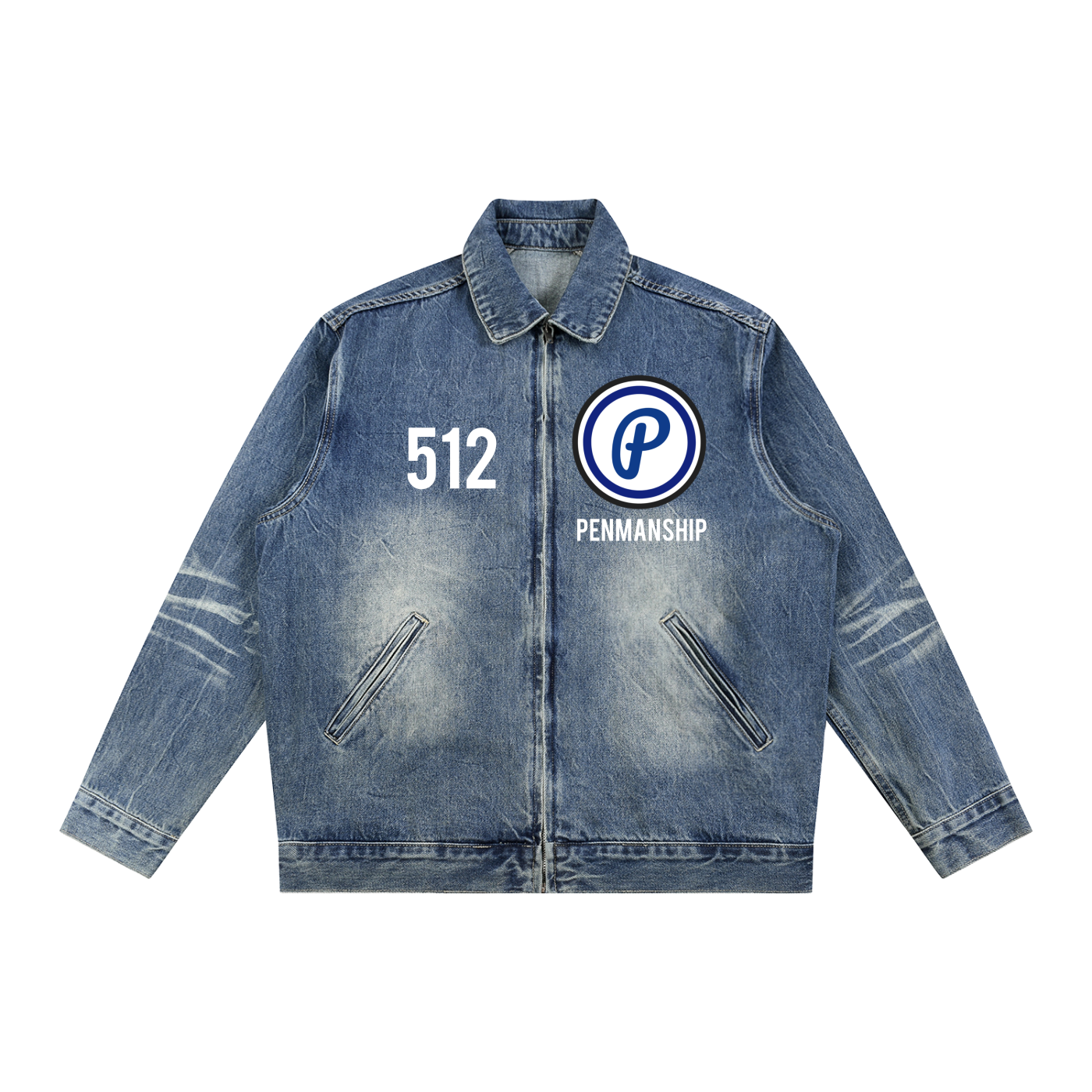 Penmanship Vintage Wash Zip-Up Denim Jacket