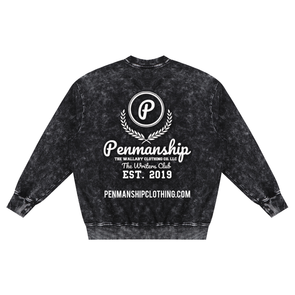 Penmanship "Censored" Snow Washed Hand-Frayed Graphic Sweatshirt