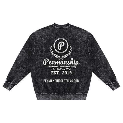 Penmanship "Censored" Snow Washed Hand-Frayed Graphic Sweatshirt