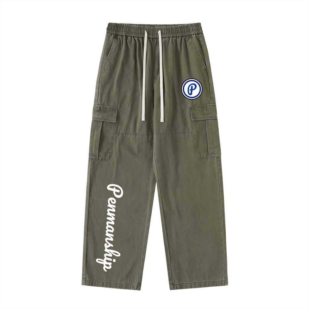 Penmanship Drawstring Waist Straight-Leg Cargo Pants