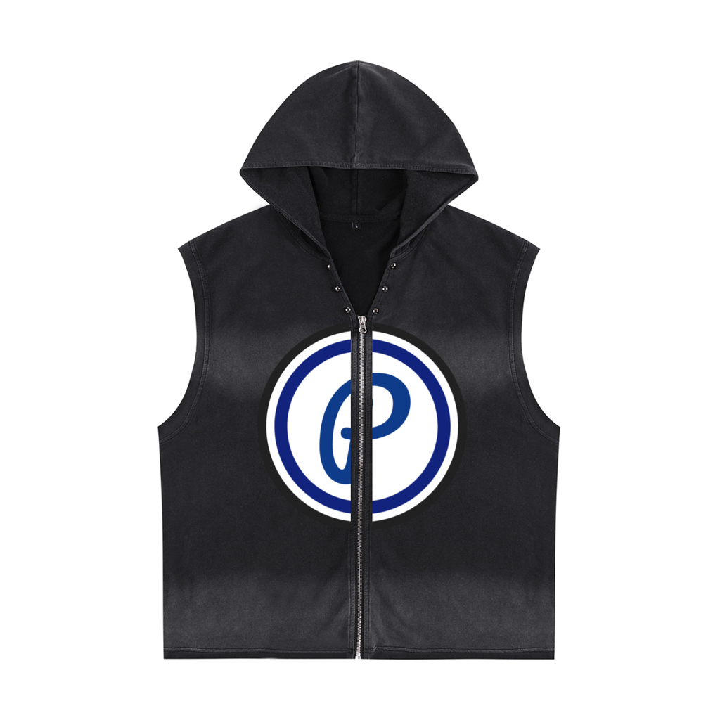 Penmanship Vintage Washed Zip-Up Hooded Tank Top