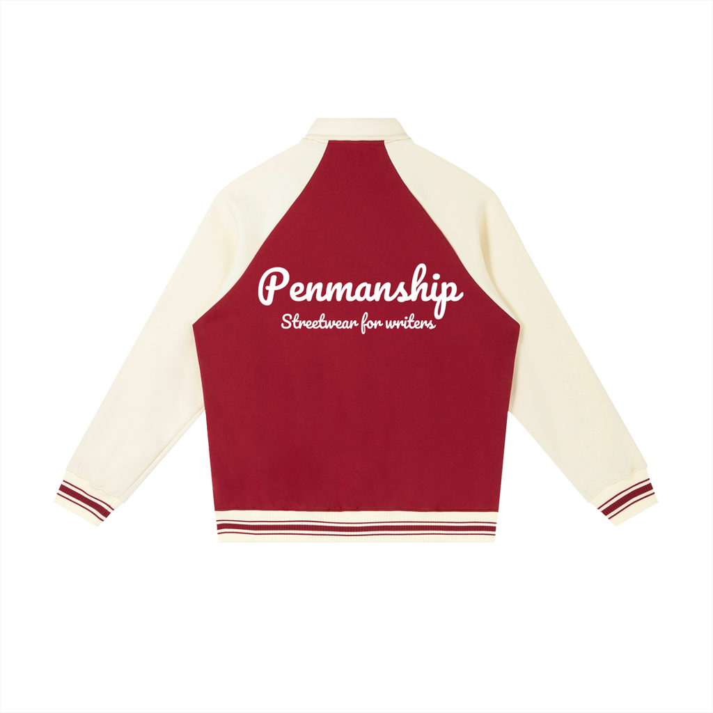 Penmanship Contrast Raglan Sleeve Baseball Jacket