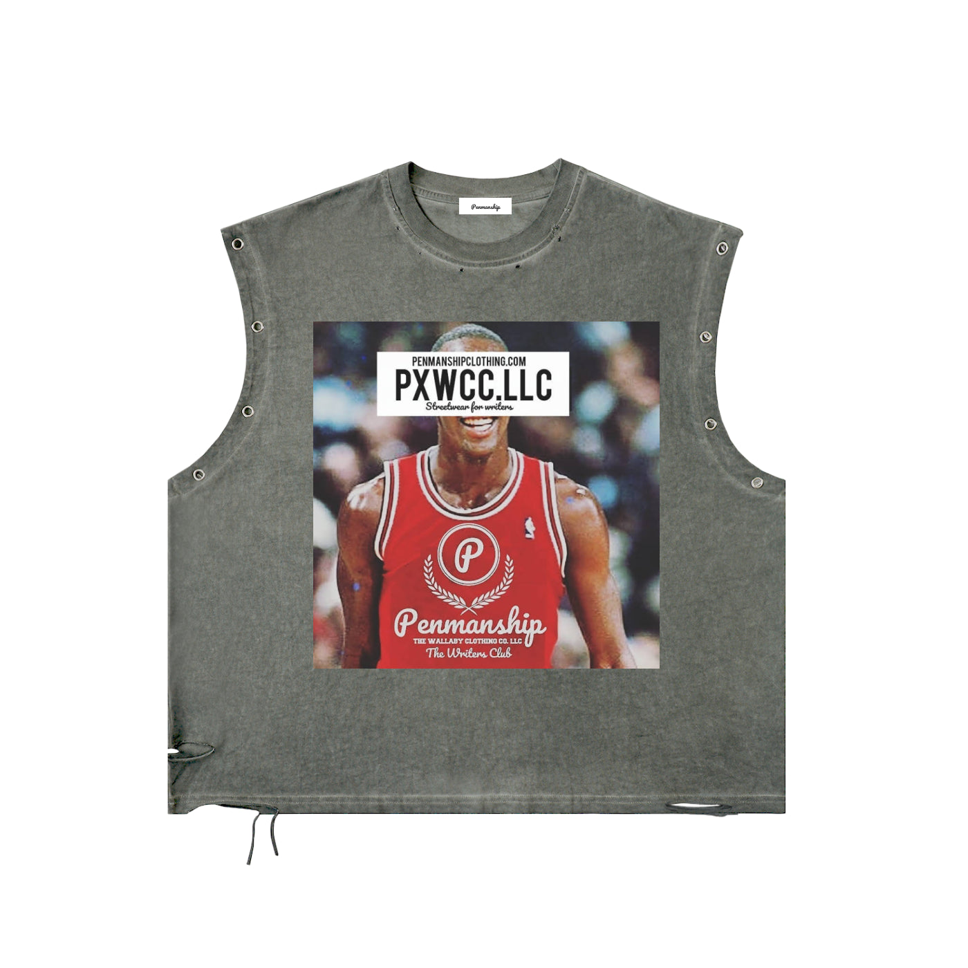 Penmanship "Censored 101" Distressed Grommet Eyelet Tank Top