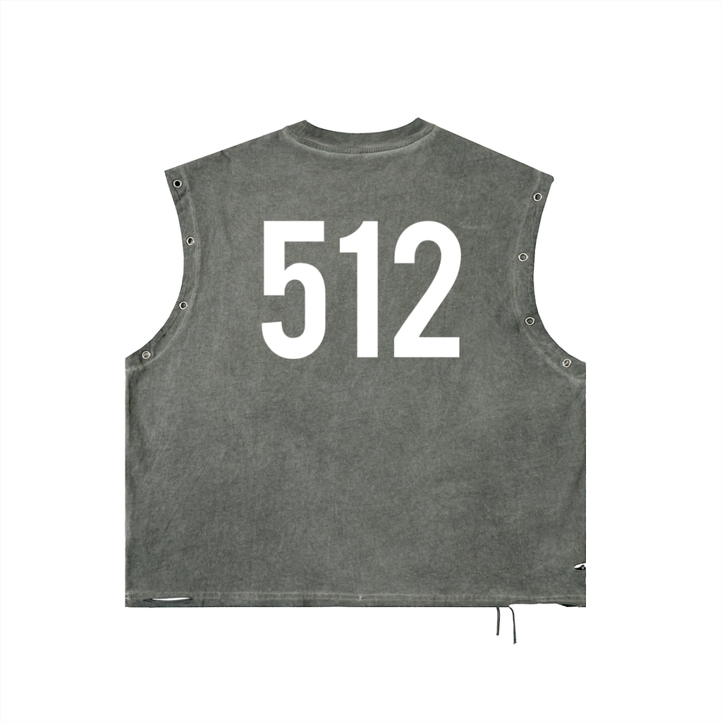 Penmanship "Censored 101" Distressed Grommet Eyelet Tank Top