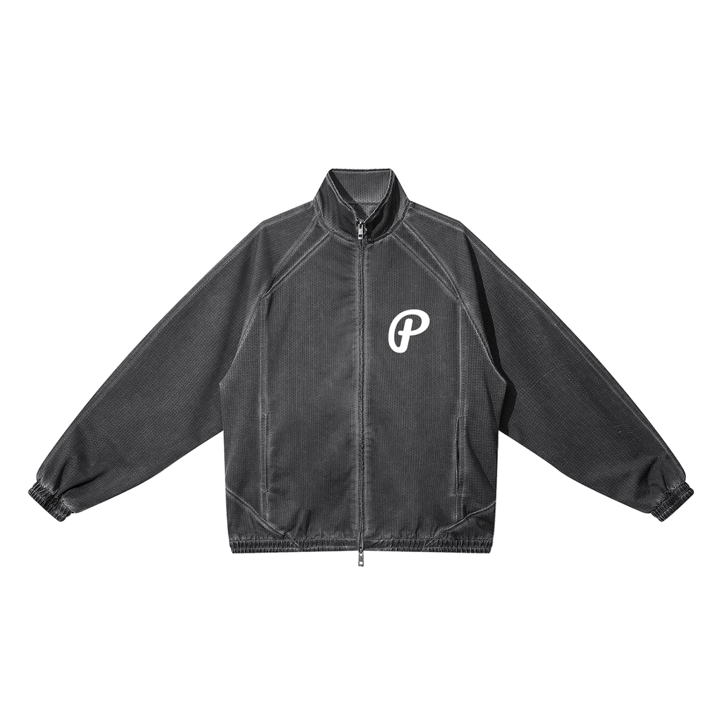 Penmanship Unisex Vintage Wash Full Zip Mesh Jacket
