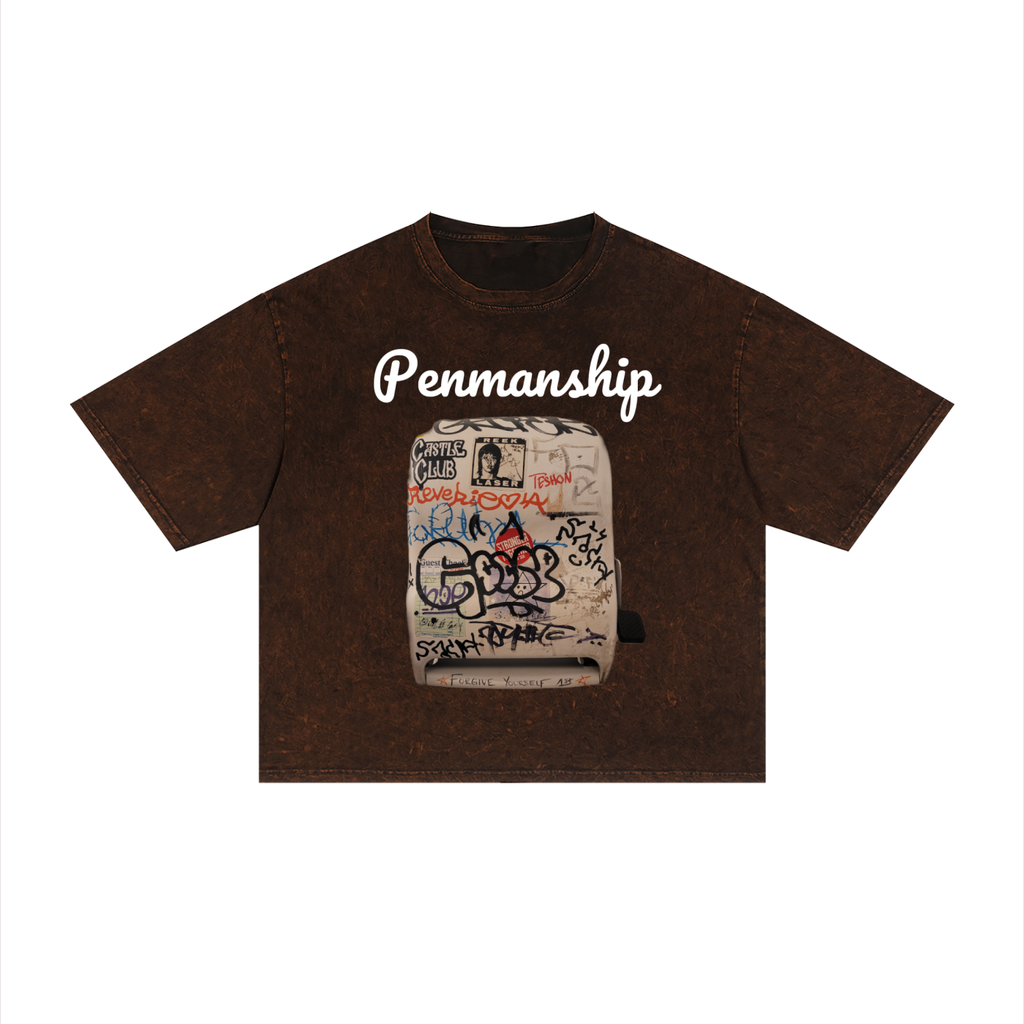 Penmanship Unisex Mineral Wash Boxy "Clean hands" Graphic T-Shirt
