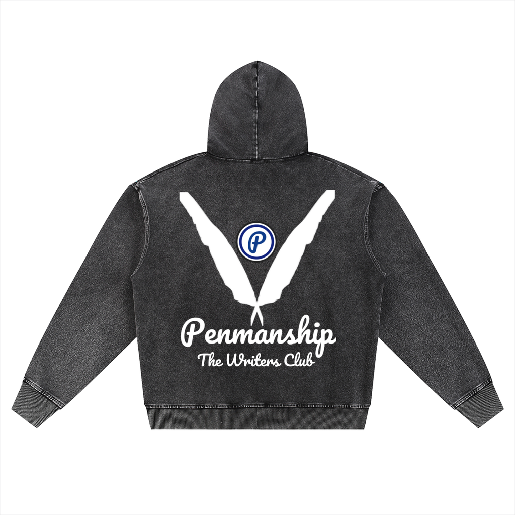 Penmanship Snow Wash Oversized Zip-Up Hoodie