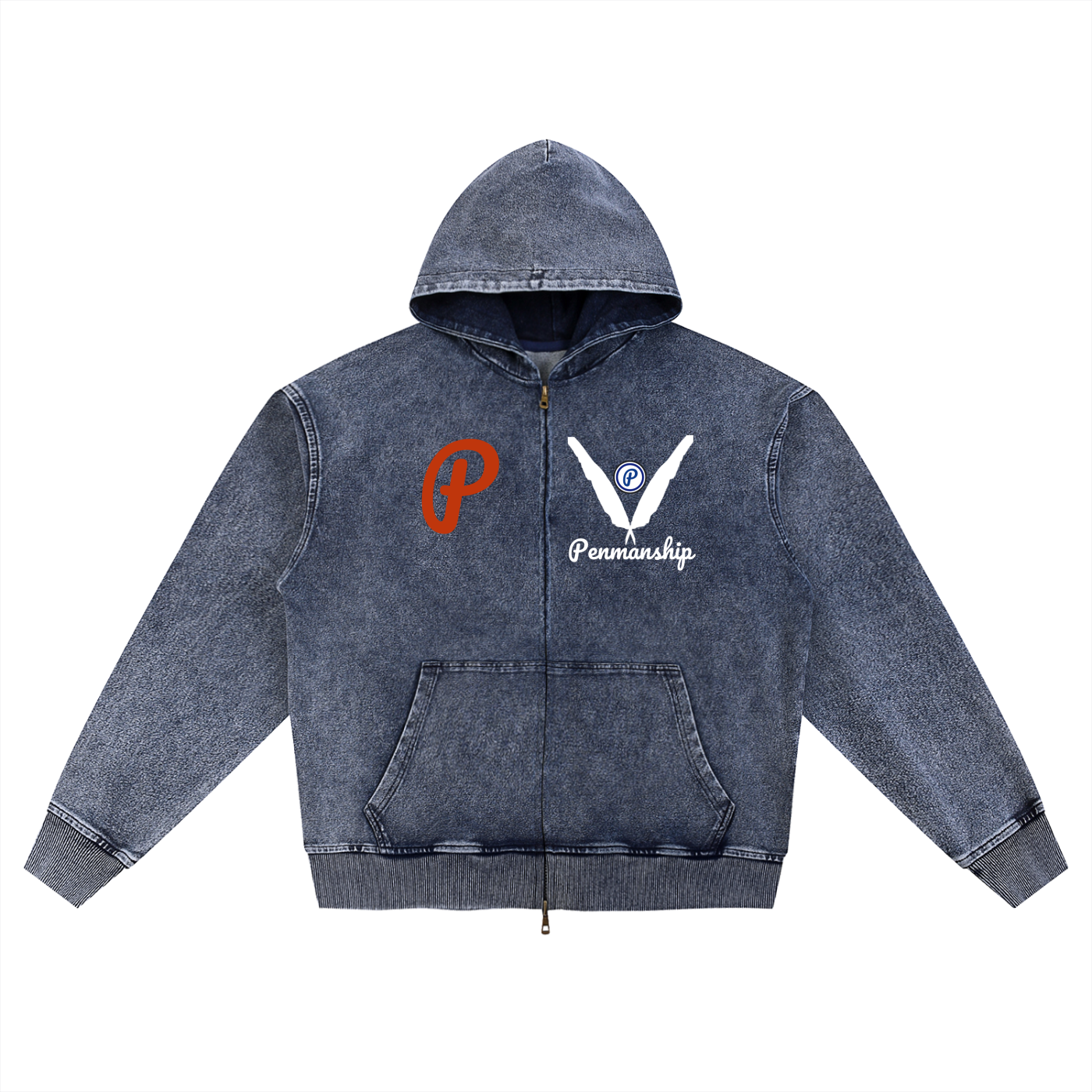 Penmanship Snow Wash Oversized Zip-Up Hoodie