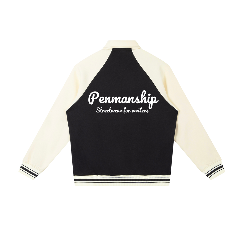 Penmanship Contrast Raglan Sleeve Baseball Jacket