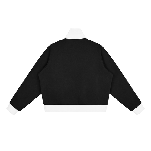 Penmanship Contrast Side Stripe Fleece Cropped Track Jacket