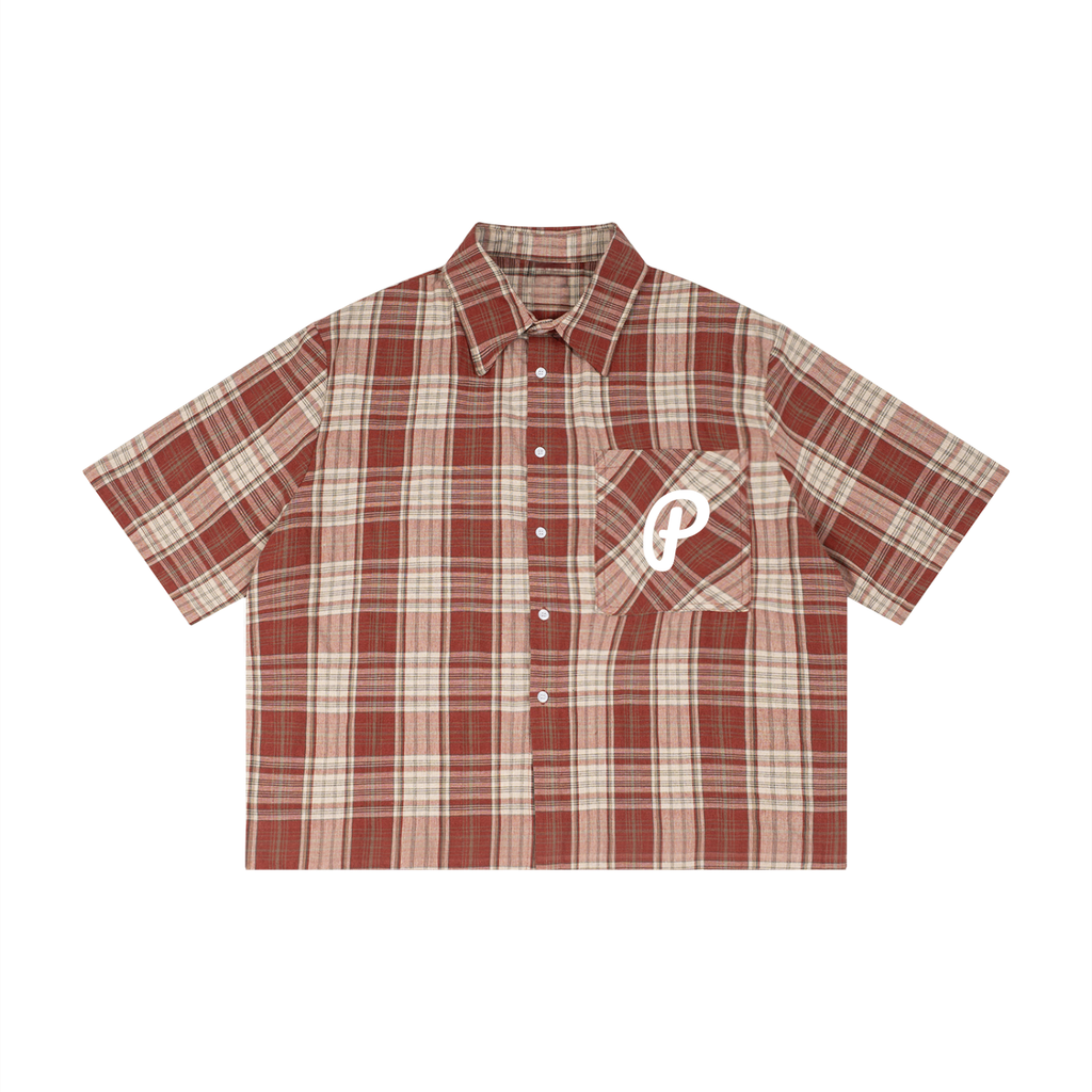 Penmanship Unisex Plaid Boxy Short Sleeve Shirt
