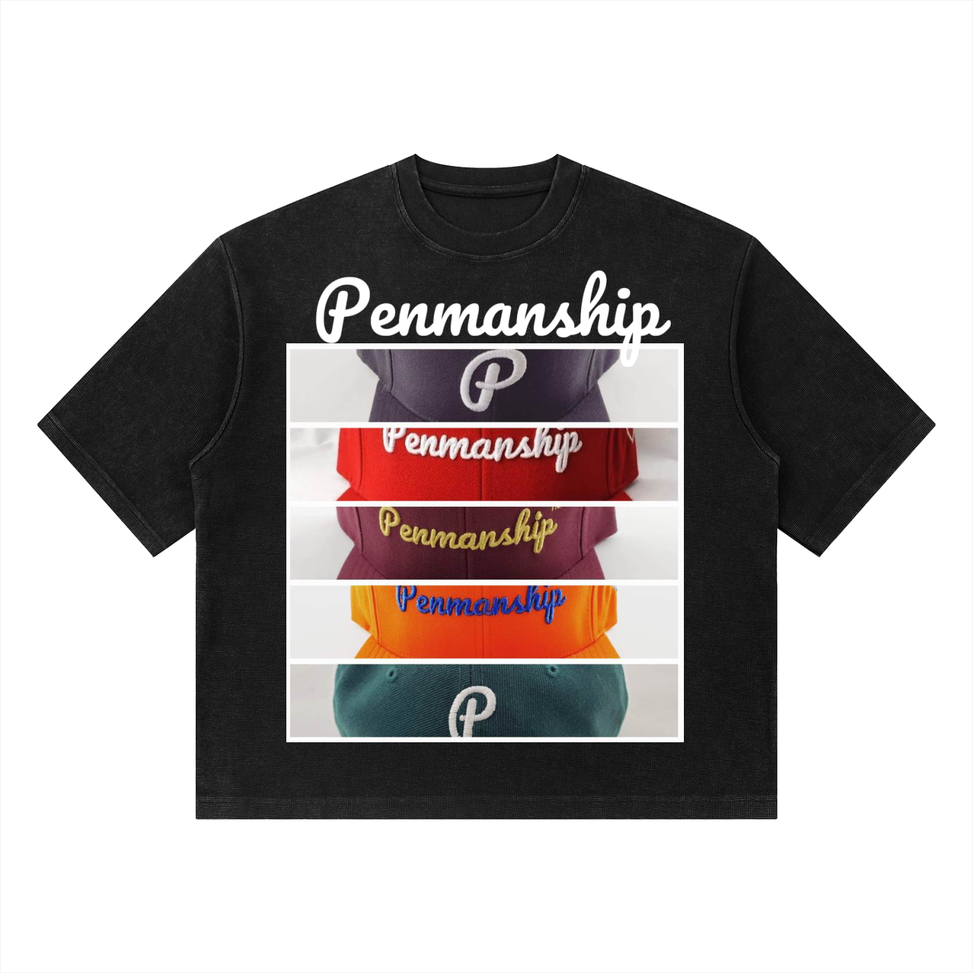 Penmanship Unisex Mineral Wash Waffle Boxy T-Shirt