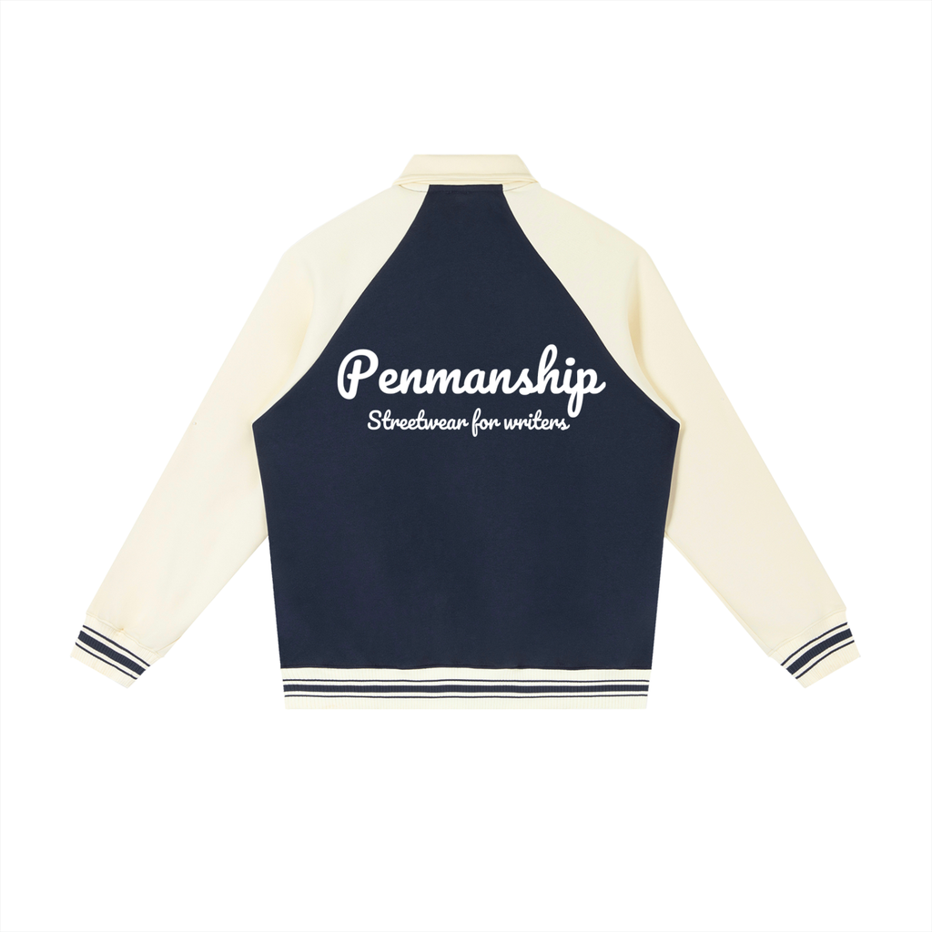 Penmanship Contrast Raglan Sleeve Baseball Jacket