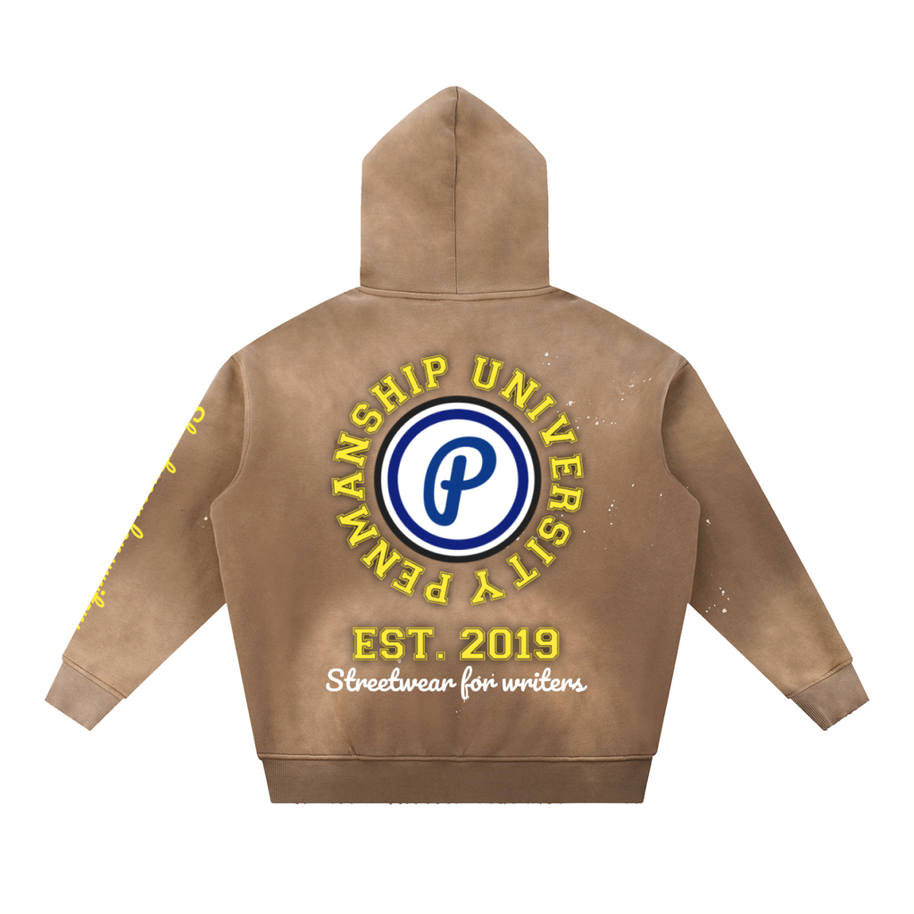 Penmanship Vintage Washed Frayed Fleece Hoodie