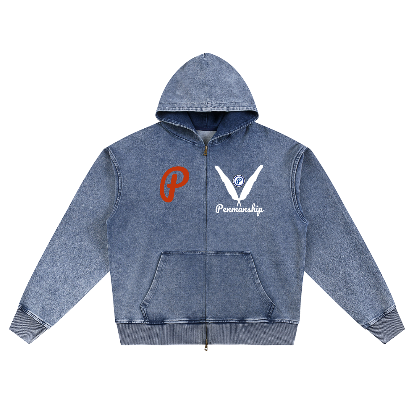 Penmanship Snow Wash Oversized Zip-Up Hoodie