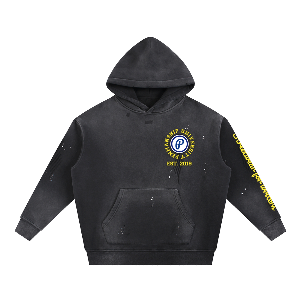 Penmanship Vintage Washed Frayed Fleece Hoodie