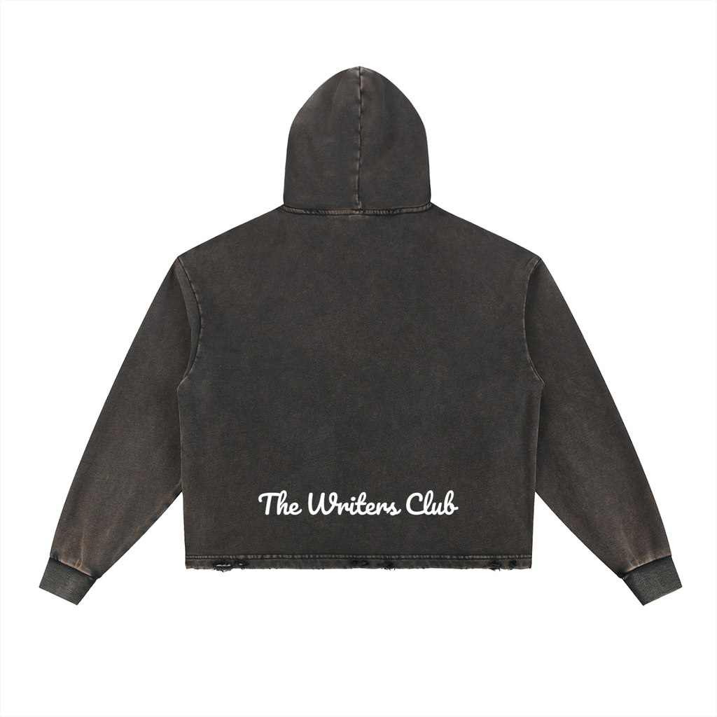 Penmanship Vintage Washed Frayed-Hem Hoodie